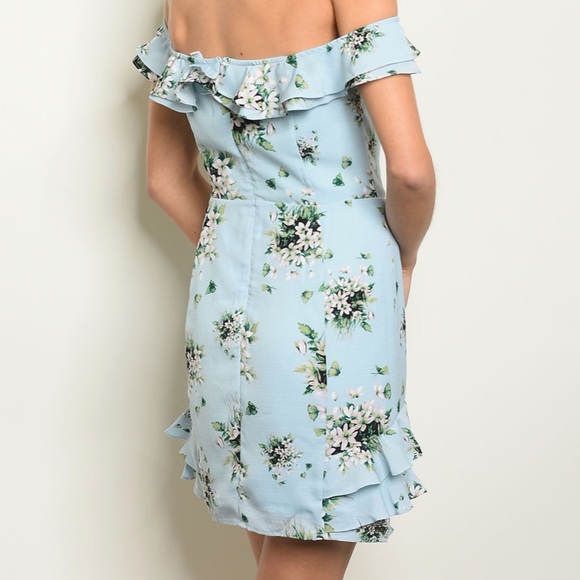 Brand New Floral Light Blue Off Shoulder Dress - Picture 2 of 8